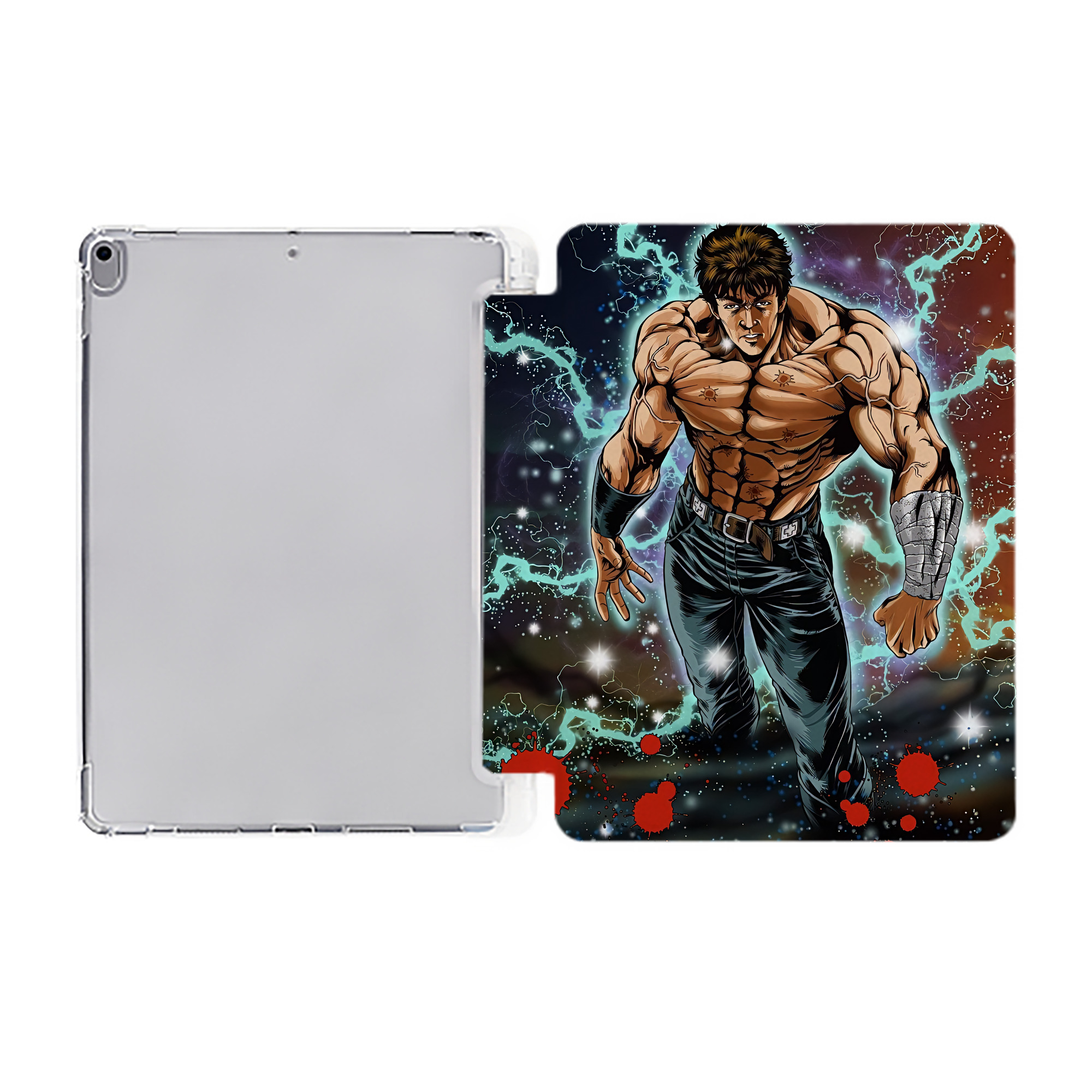 （画像用） 北斗の拳 Fist of the North Star IPad ケース ペン収納付き 三つ折りスタンド PUレザー×シリコン 対応機種9.5/10.5/10.9インチ